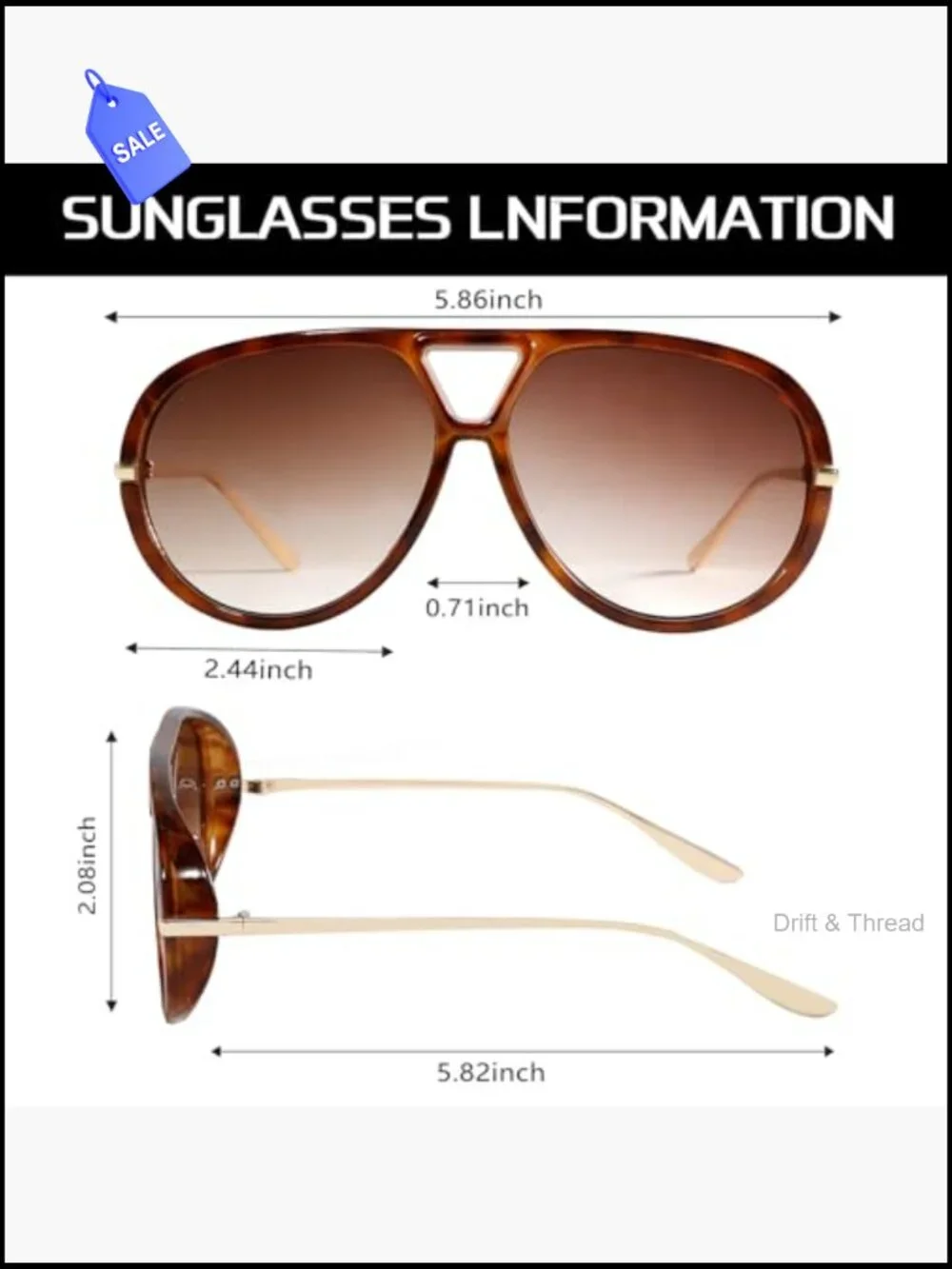 Retro Oversized Gold Metal Aviator Sunglasses UV Protection